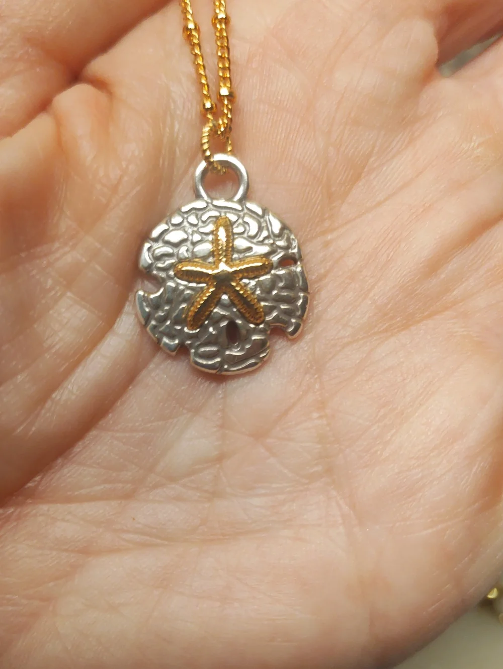NEW! Brighton Sunset Cove Sand Dollar Pendant Necklace Two Tone Silver And Gold